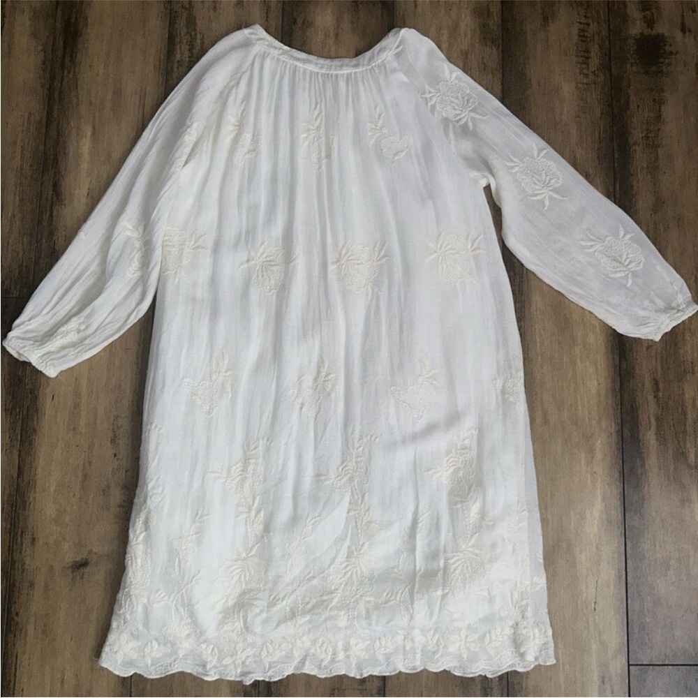 Zara girls white linen dress with floral embroidery and detail. Size 11-12